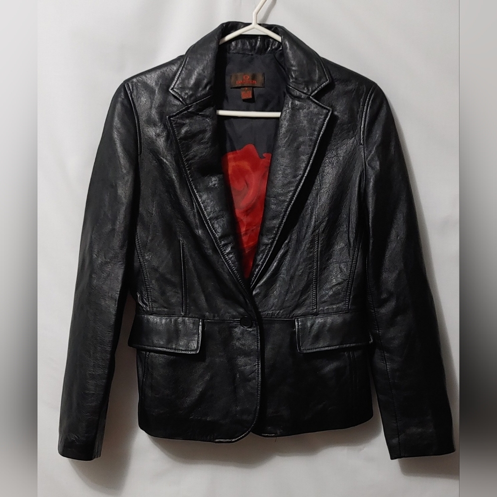 Vintage Danier Leather Jacket with Rose Printed Lining   Size P (S)